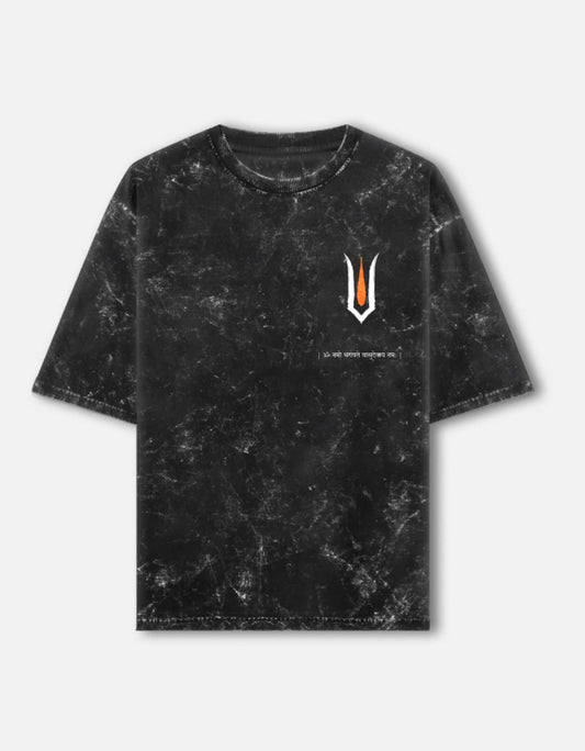Vaishnav Tilak Graphic Tee – Distressed Black Spiritual T-Shirt