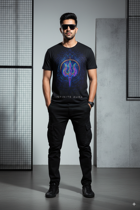 Trishul Graphic Black T-Shirt – Spiritual Streetwear | Infinite Aura