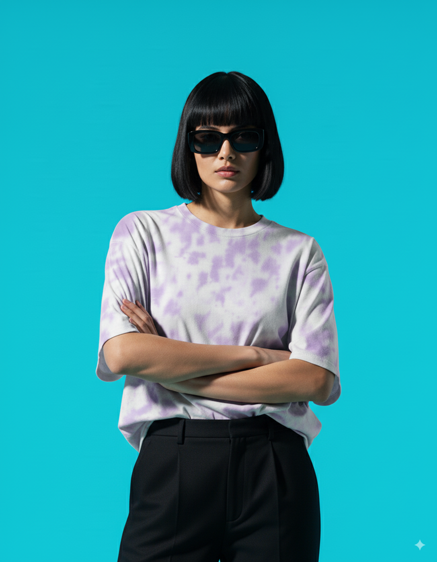 Trendy Tie-Dye Purple Oversized T-Shirt | Casual Streetwear Look | Comfortable Fit | Women’s Fashion