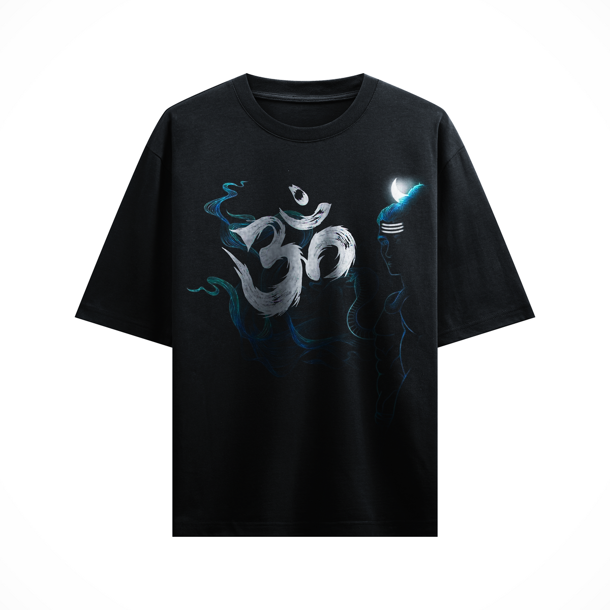 Black Om Shiva Oversized T-Shirt with Crescent Moon | Spiritual Streetwear Tee for Men & Women