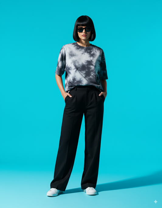 Black & White Tie Dye Unisex Oversized T-Shirt – Streetwear Fas