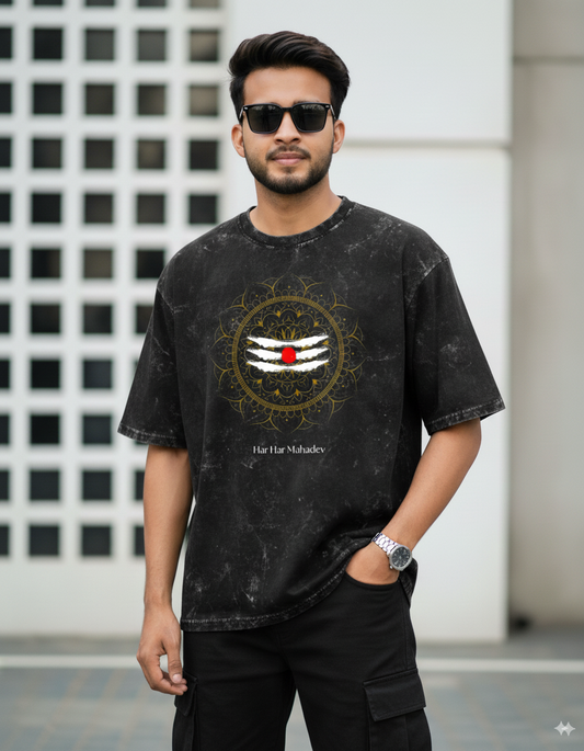 Shiva Mandala T-Shirt — Har Har Mahadev Graphic Tee | Premium Shiva Tee | Har Har Mahadev Distressed Black