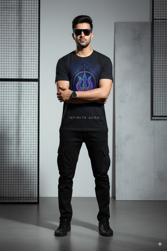 Trishul Graphic Black T-Shirt – Spiritual Streetwear | Infinite Aura
