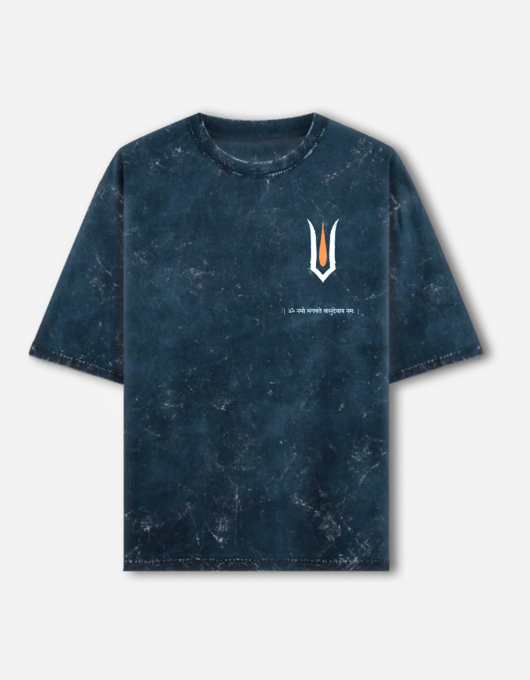 Vaishnav Tilak Graphic Tee – Distressed Blue Spiritual T-Shirt